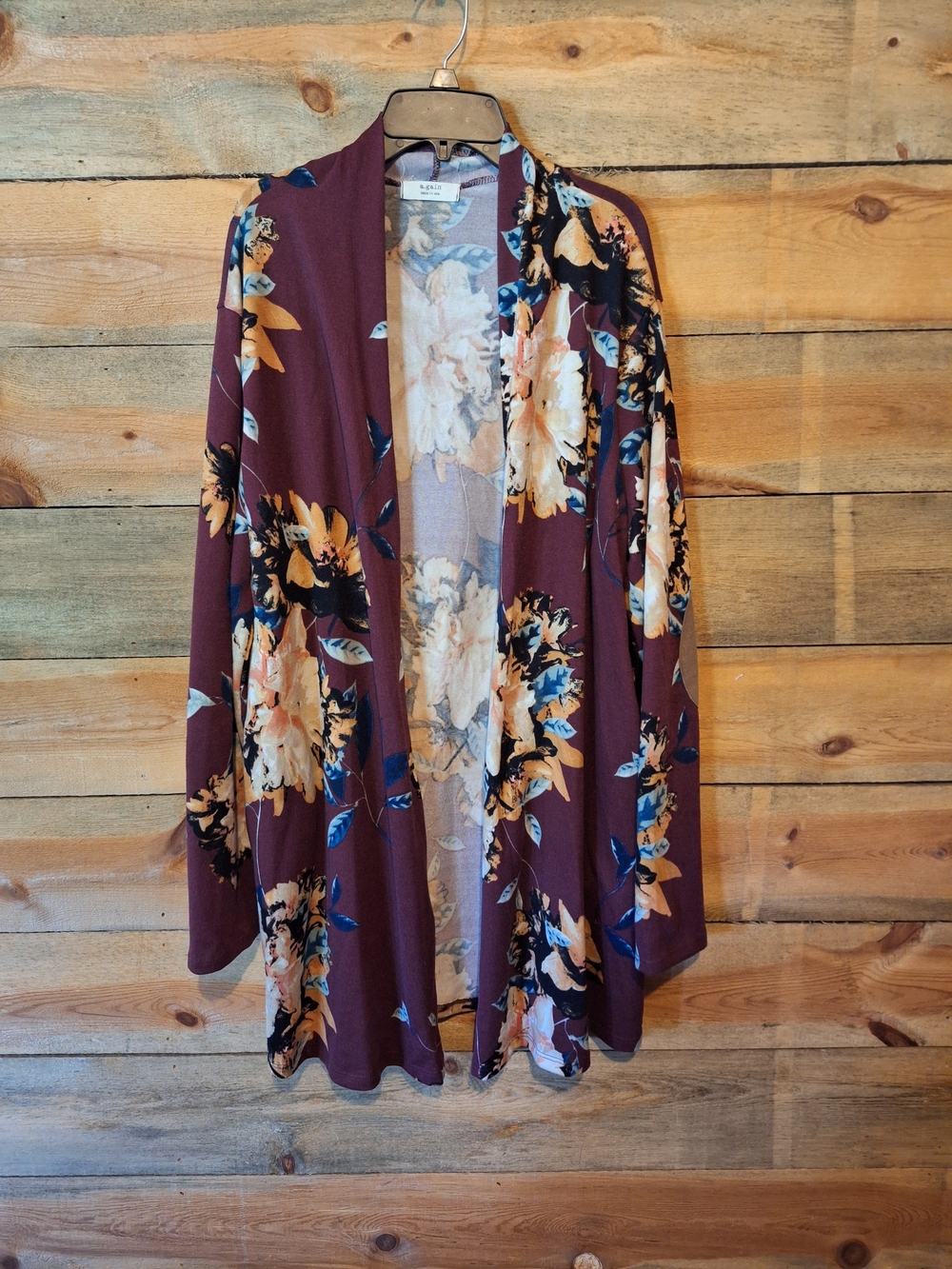 Floral Open-Front Cardigan in Plum